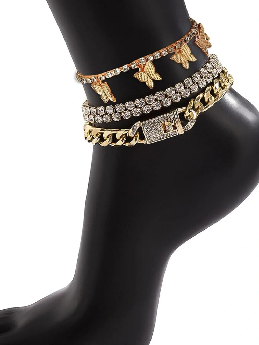 Anthropologie Gold Crystal Butterfly Layered Bracelet Set
